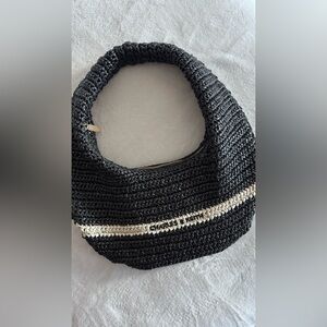Charles & Keith Black and White Raffia Bag